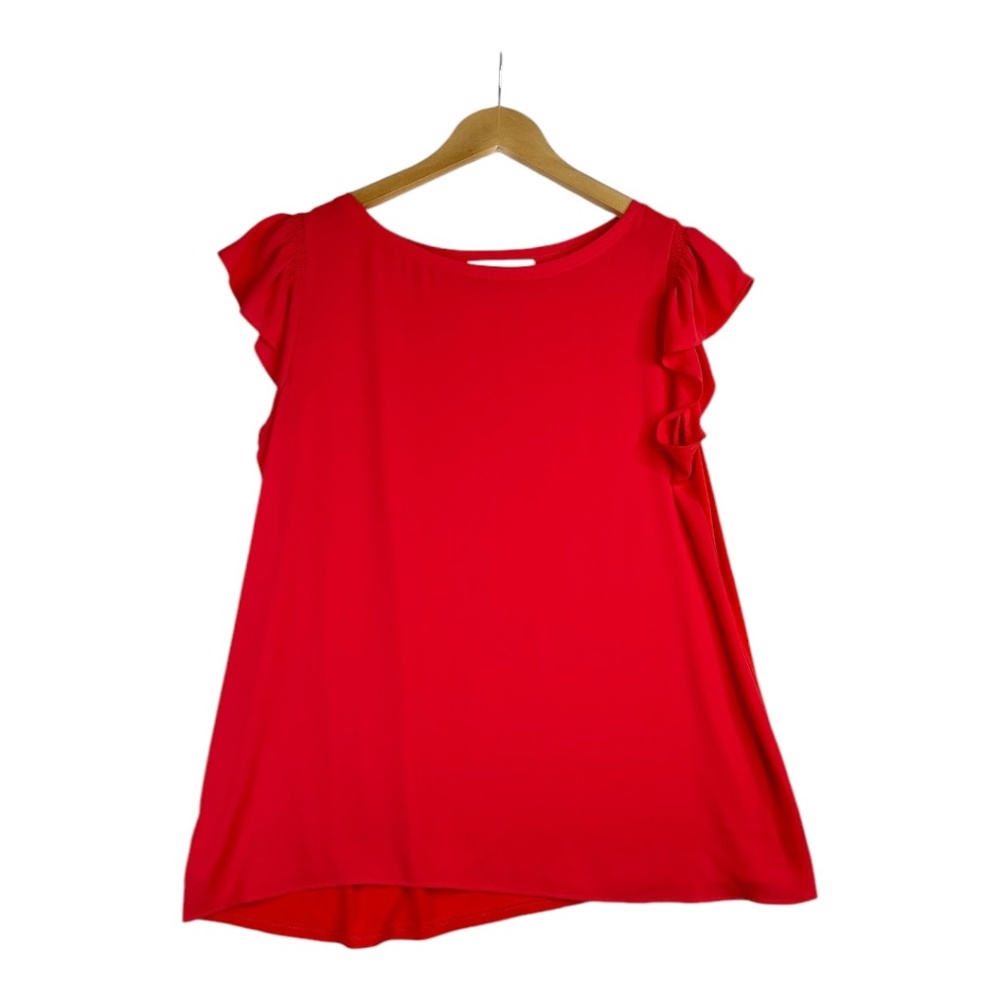 LOFT Women's‎ Red Ruffle Short Sleeve Blouse Size Medium